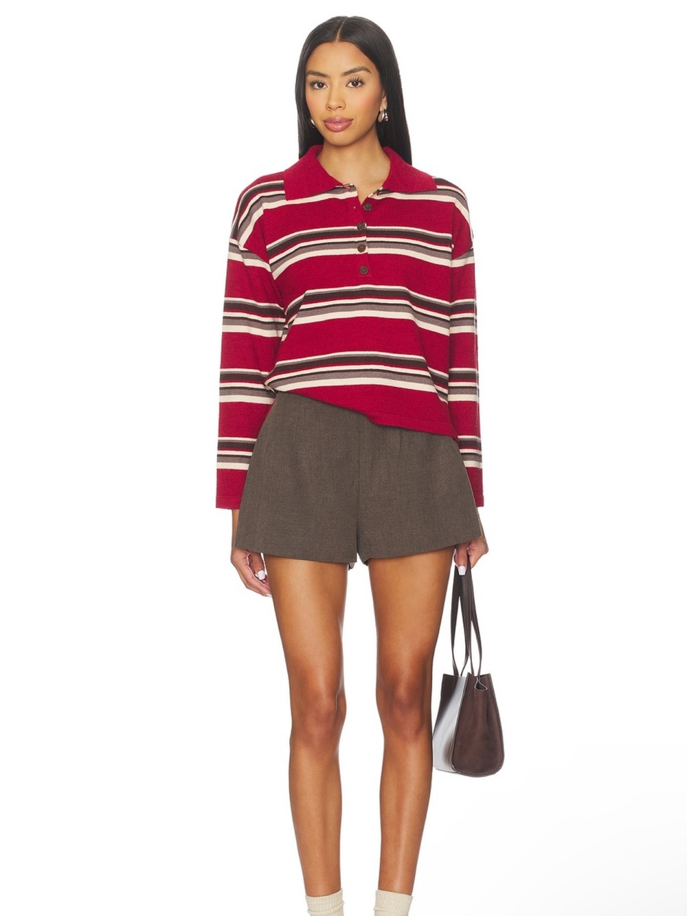 REVOLVE Striped Burgundy Polo Knit Top